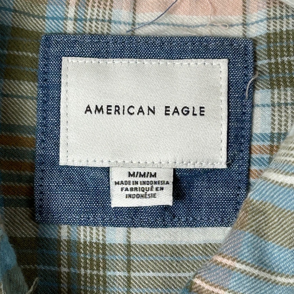 American Eagle Womens Plaid Snap Front Flannel Shirt Blue Pink Green Size M - Picture 3 of 9
